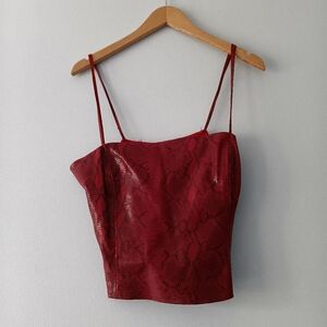 VTG Annie B Red Snakeskin Leather Corset Top Spaghetti Strap Y2K Coquette L